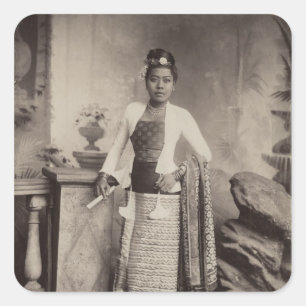 Burmese lady square sticker