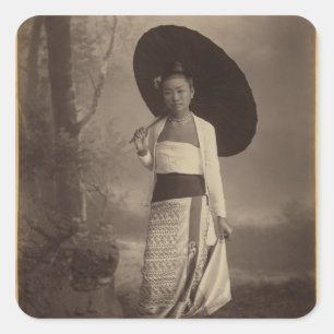 Burmese lady square sticker