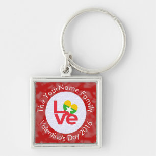 Burmese Myanmar Flag Red Letters LOVE White on Red Key Ring
