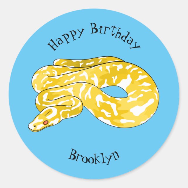 Burmese python snake cartoon illustration  classic round sticker (Front)