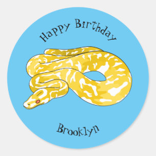 Burmese python snake cartoon illustration  classic round sticker