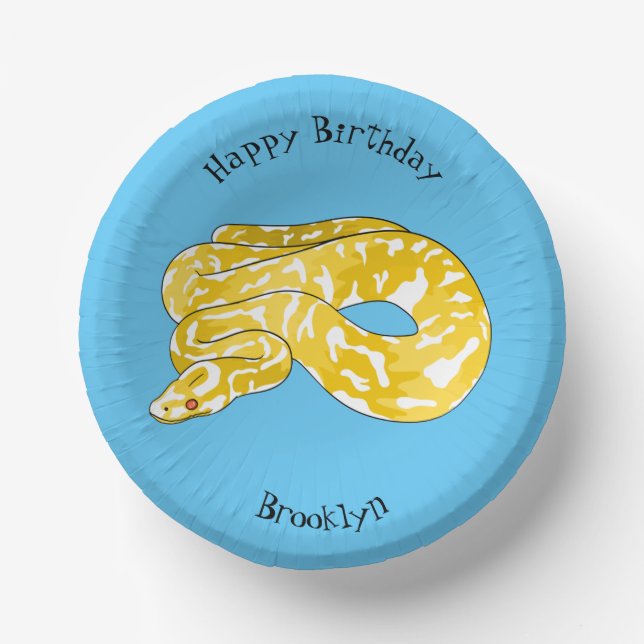 Burmese python snake cartoon illustration paper plate (Front)