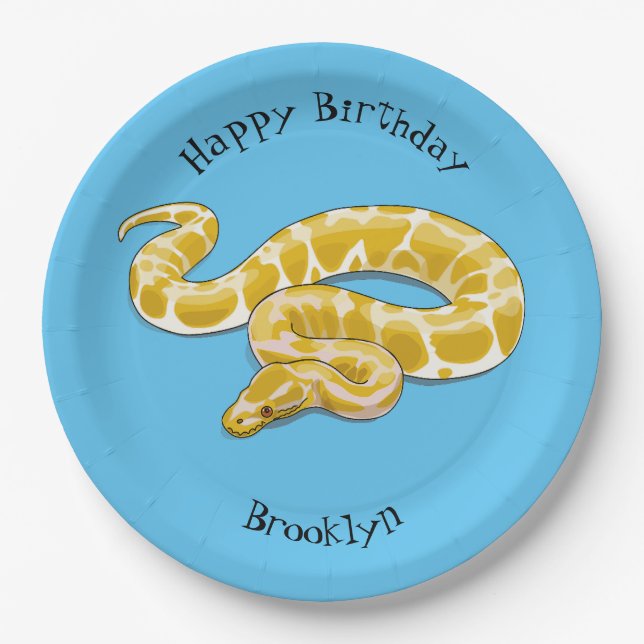 Burmese python snake cartoon illustration paper plate (Front)