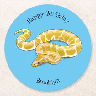 Burmese python snake cartoon illustration round paper coaster