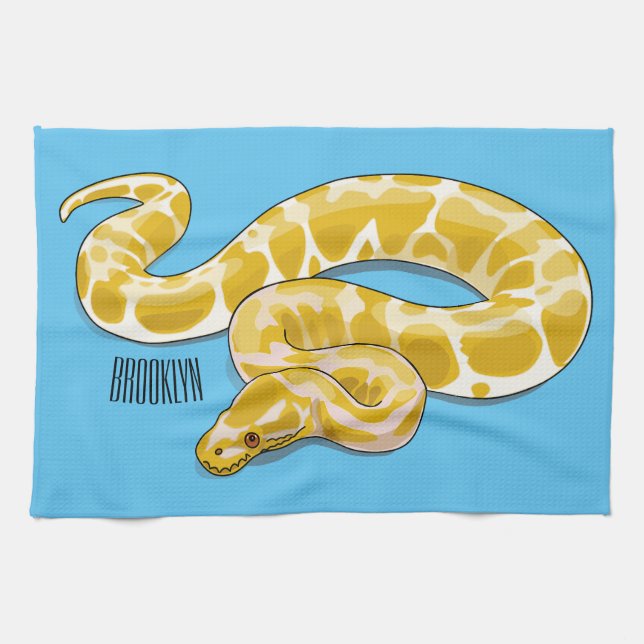 Burmese python snake cartoon illustration tea towel (Horizontal)