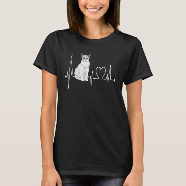Burmilla Cat Heartbeat EKG  Cat & Kitten  Design T-Shirt (Front)