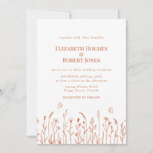 Burn Orange Wildflower Meadow Wedding Invitation