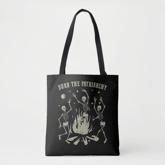Burn The Patriarchy Spooky Feminist Skeletons Tote Bag (Front)