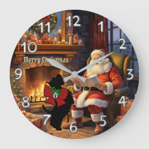 Burnett Scottie Dog & Santa Personalised Xmas Large Clock