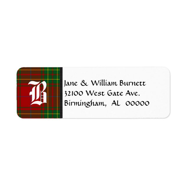 Burnett Tartan Plaid Monogram Address Labels (Front)