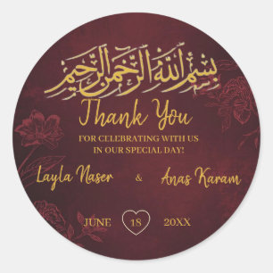 Burngundy Thank you Muslim Wedding Nihah Classic Round Sticker