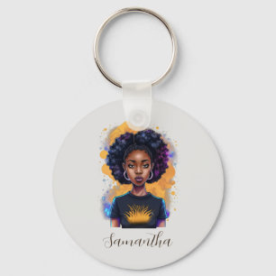 Burning Afro Woman Key Ring