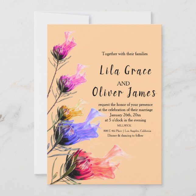 Burning Bloom Elegance Wedding Invitation (Front)