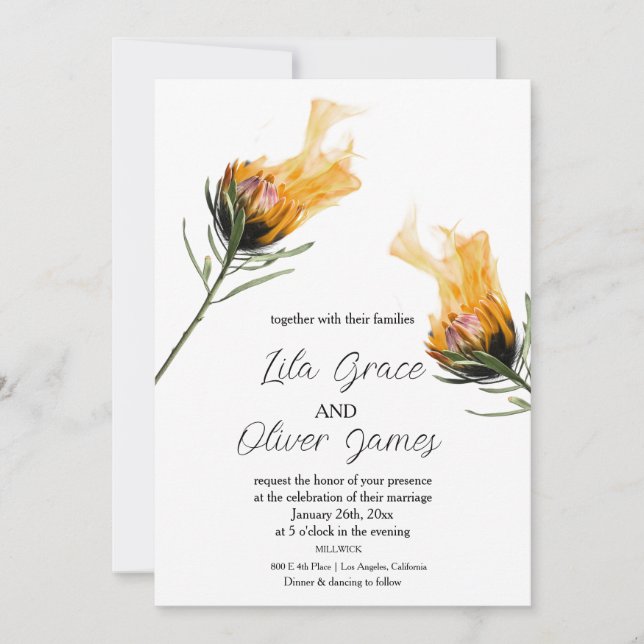 Burning Bloom Elegance Wedding Invitation  (Front)