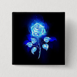 Burning Blue Rose 15 Cm Square Badge