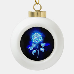Burning Blue Rose Ceramic Ball Christmas Ornament