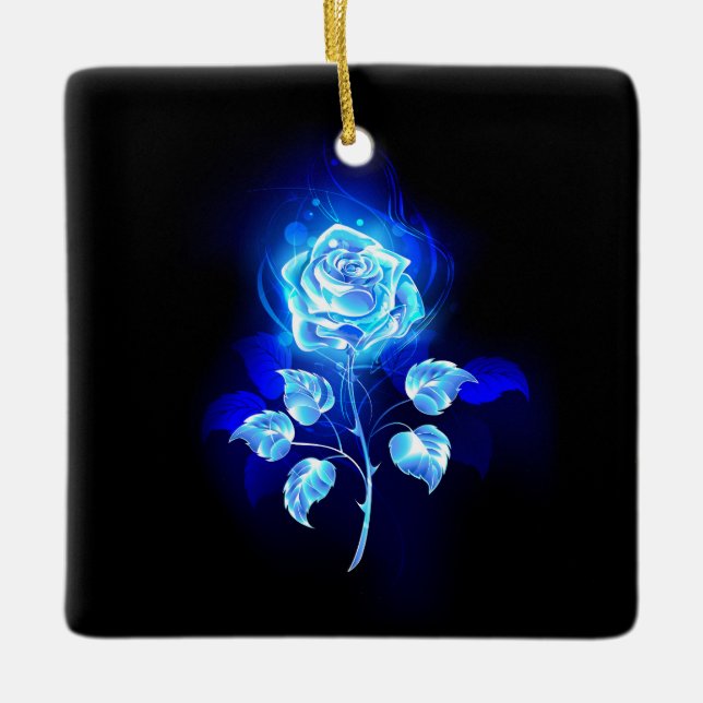 Burning Blue Rose Ceramic Ornament (Front)