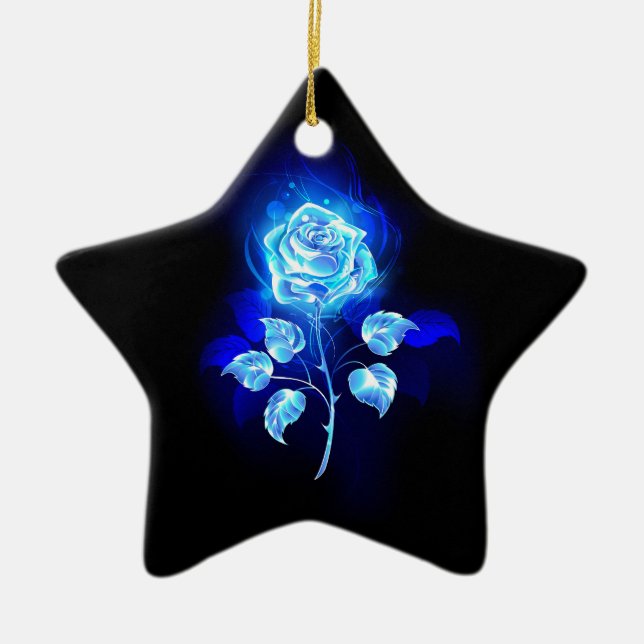 Burning Blue Rose Ceramic Tree Decoration (Front)