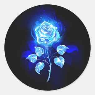 Burning Blue Rose Classic Round Sticker