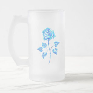Burning Blue Rose Frosted Glass Beer Mug