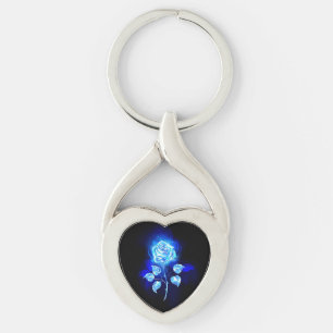 Burning Blue Rose Key Ring
