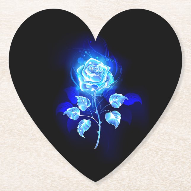 Burning Blue Rose Paper Coaster (Front)