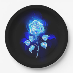 Burning Blue Rose Paper Plate