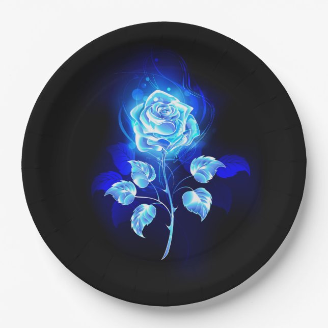 Burning Blue Rose Paper Plate (Front)