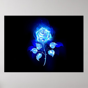 Burning Blue Rose Poster