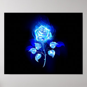 Burning Blue Rose Poster