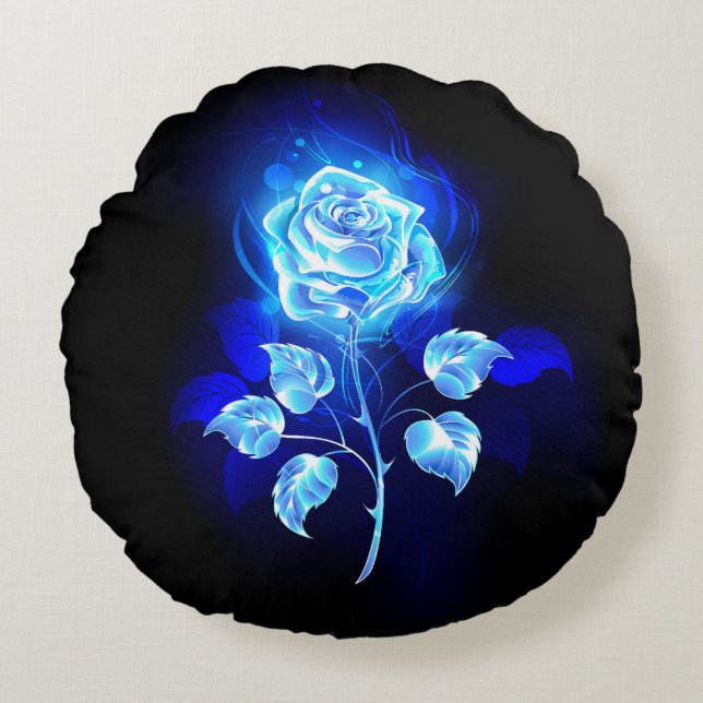 Burning Blue Rose Round Cushion (Front)