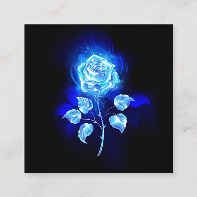 Burning Blue Rose Square Business Card (Front)