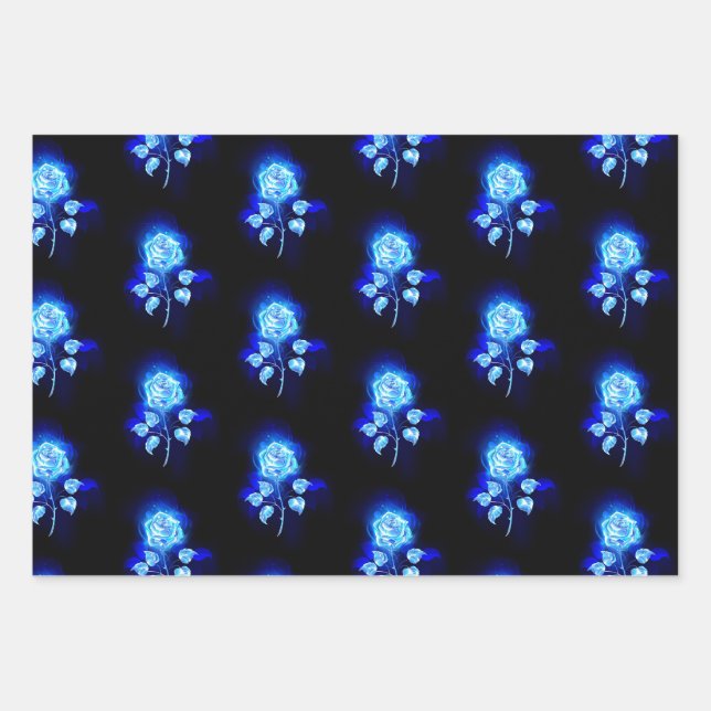 Burning Blue Rose Wrapping Paper Sheet (Front)