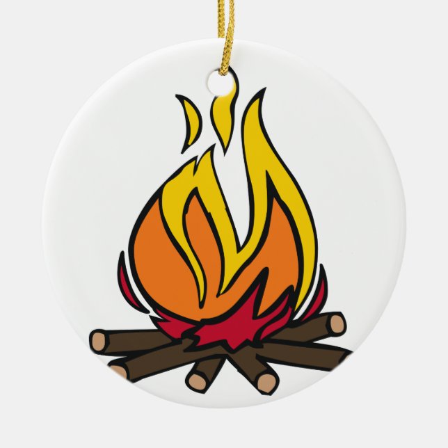 Burning Campfire Ceramic Tree Decoration (Front)