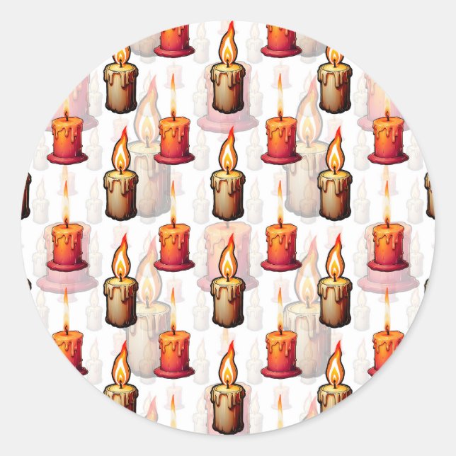 Burning Candles Pattern Design  Classic Round Sticker (Front)