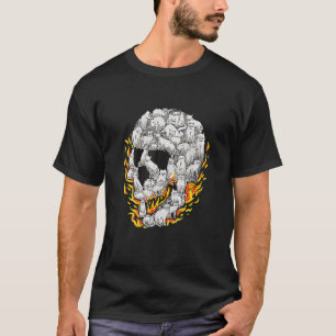Burning Cat Skull Bone Head Skeleton Skull T-Shirt