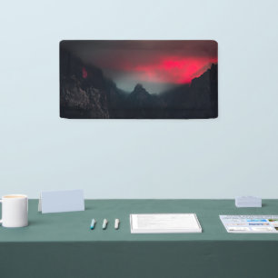 Burning clouds, fog and mountains banner