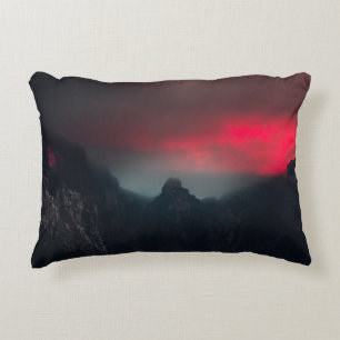 Burning clouds, fog and mountains decorative cushion