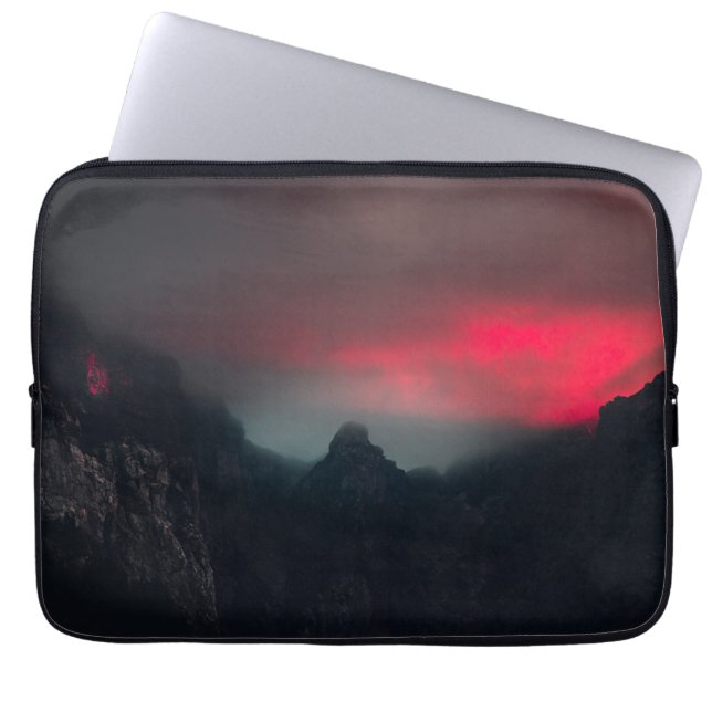 Burning clouds, fog and mountains laptop sleeve (Front)