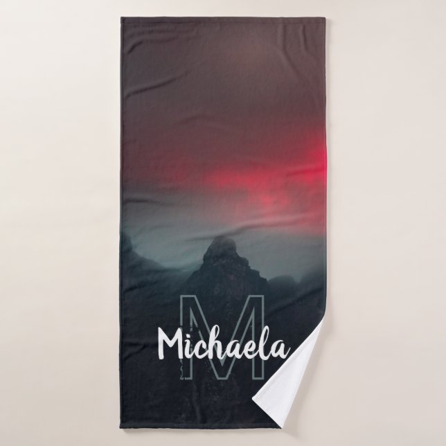 Burning clouds, fog and mountains monogram bath towel set (Bath Towel)