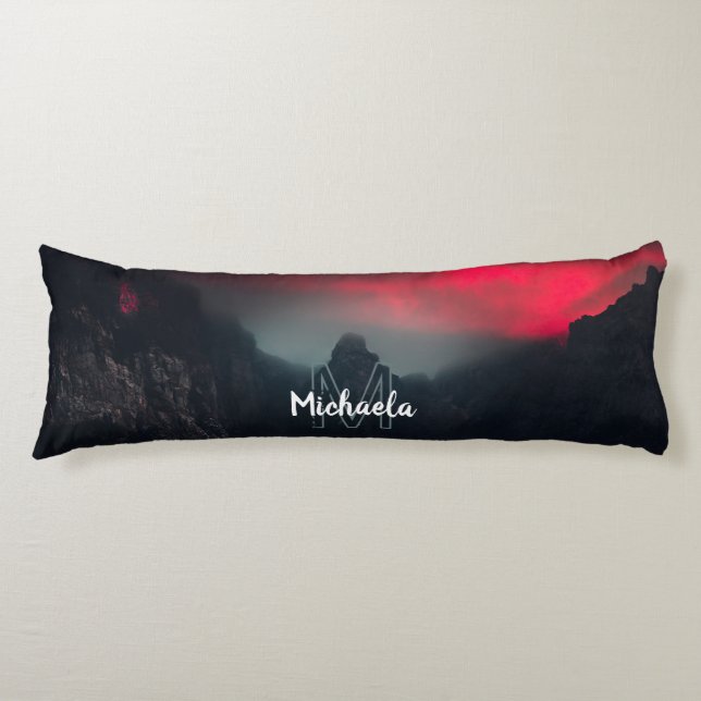 Burning clouds, fog and mountains monogram body cushion (Front)