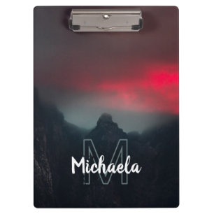 Burning clouds, fog and mountains monogram clipboard