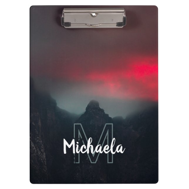 Burning clouds, fog and mountains monogram clipboard (Front)