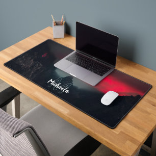 Burning clouds, fog and mountains monogram desk mat
