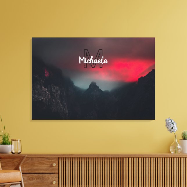 Burning clouds, fog and mountains monogram in sky canvas print (Insitu(LivingRoom))