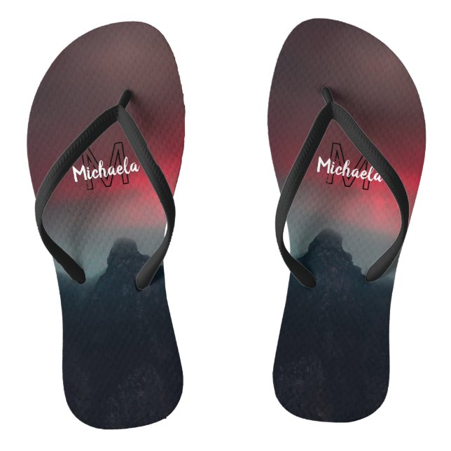 Burning clouds, fog and mountains monogram in sky jandals (Footbed)