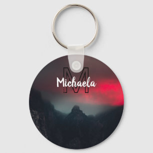Burning clouds, fog and mountains monogram in sky key ring