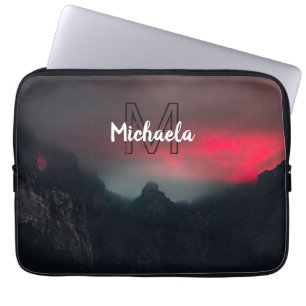 Burning clouds, fog and mountains monogram in sky laptop sleeve