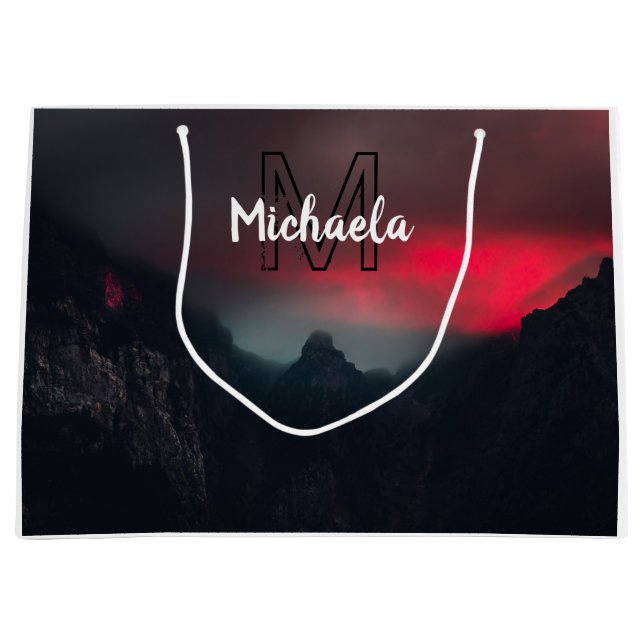 Burning clouds, fog and mountains monogram in sky large gift bag (Front)