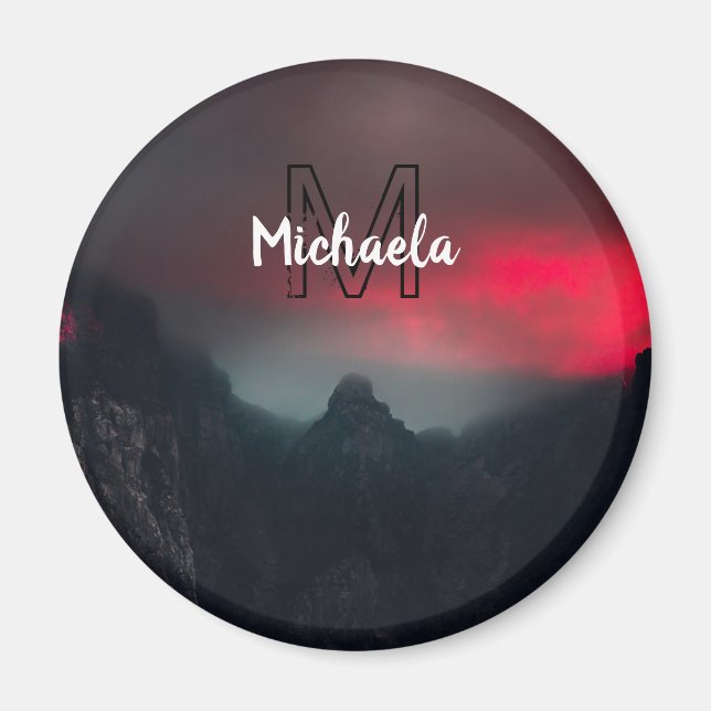 Burning clouds, fog and mountains monogram in sky magnet (Front)